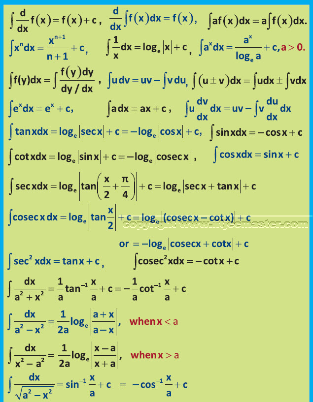 integration formula one jee maths integration